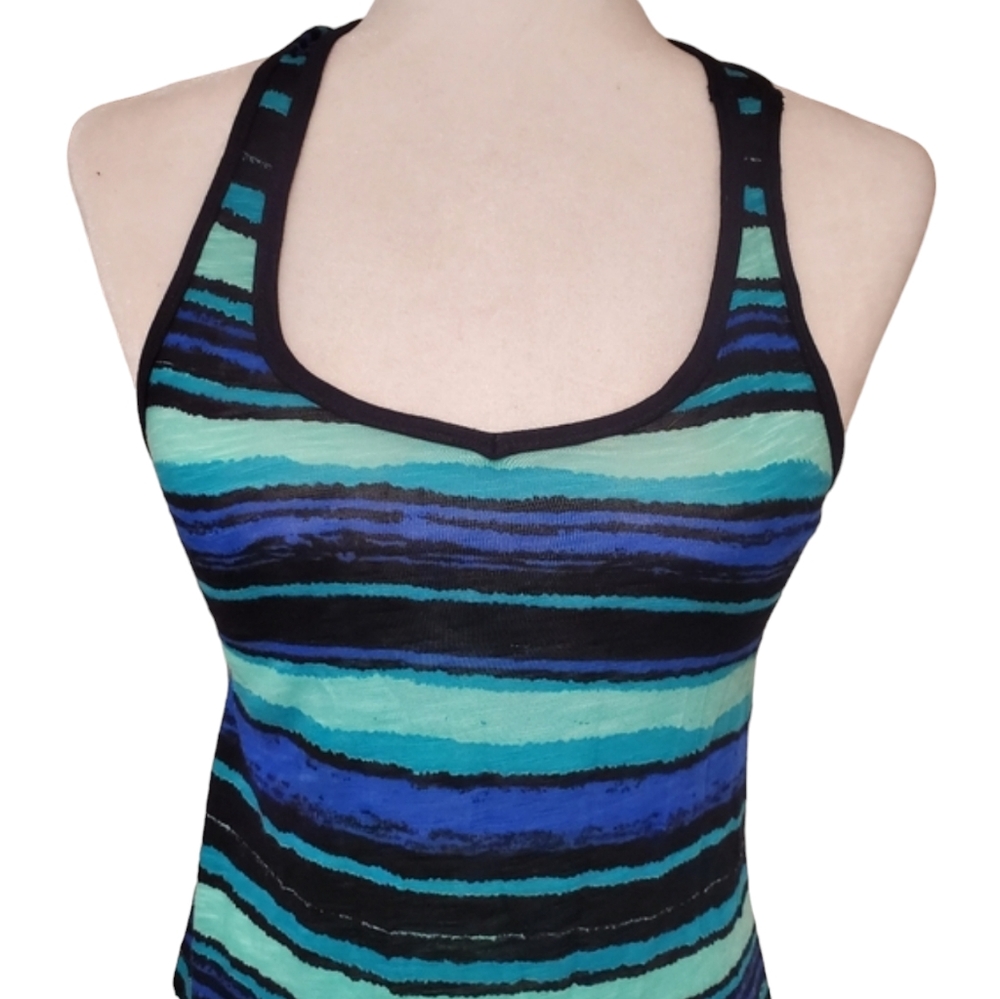 Maurices Top Womens XS Blue Striped Cross Back Tank Top - Picture 2 of 10